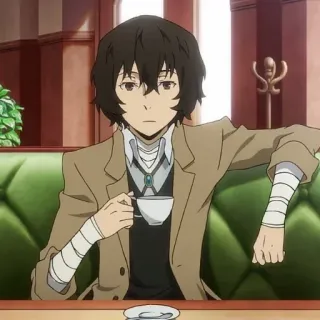 ✨ 39361615 Osamu Dazai Bungou Stray Dogs Anime, Dazai, Bungou Stray Dogs, Osamu Dazai, Personagem, Mangá, Tomando chá, Bandagens whatsapp sticker