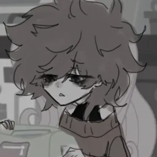 🍵 97194e9e verdrietig, anime, schets, cartoon, tiener, monochroom telegram sticker