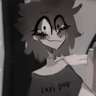 🍵 e97b8734 LAX'S DOG cartoon, hond, personage, kunst, grijstinten, glimlachend telegram sticker