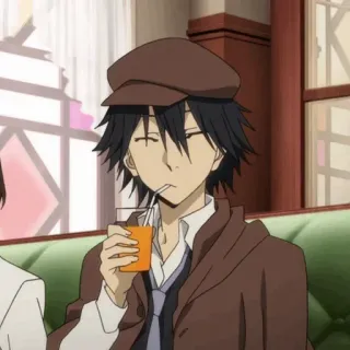 🍂 171ad45e Osamu Dazai Bungou Stray Dogs Anime, Mężczyzna, Napój, Kapelusz whatsapp sticker