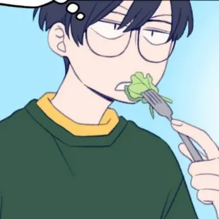 🌨 27c71d88 eating, salad, cartoon, man, portrait, glasses, food whatsapp sticker