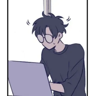 🌫 5625f94e cartoon, character, glasses, laptop, anime whatsapp sticker