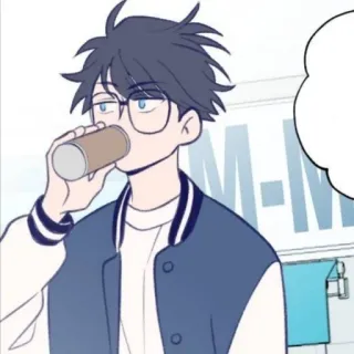 🚏 6ff30bb6 cartoon, glasses, drinking, casual, jacket, anime whatsapp sticker