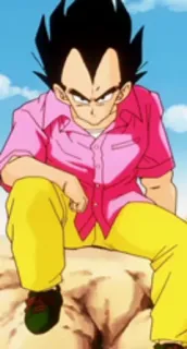 😠 3a86d59b Vegeta Dragon Ball Z ベジータ, ドラゴンボールZ, アニメ, 漫画, ピンクのシャツ, 黄色のズボン telegram sticker