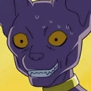 😨 111569e5 Beerus Dragon Ball Бирус, Драгон Болл, Аниме, кот, усмешка, встревоженный telegram sticker