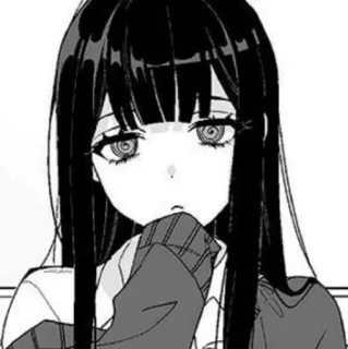 ▪️ 305fe7c0 animé, manga, fille, cheveux noirs, illustration, triste, kawaii, mignon whatsapp sticker