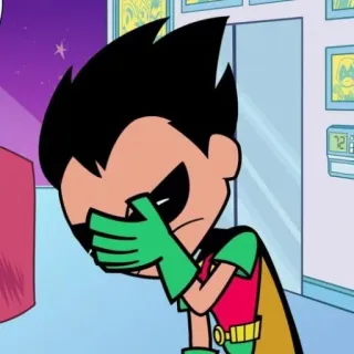 ✨ ee68b660 Robin Teen Titans Go! Cartoon, Roodborstje, Teen Titans, Facepalm, Gefrustreerd, Superheld telegram sticker