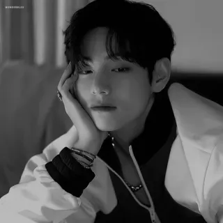 🕸 10945f96 kpop, idol, sänger, portrait, schwarzweiss telegram sticker