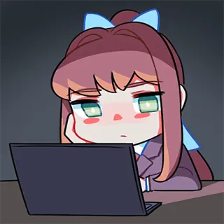 😴 87ca69f2 Monika Doki Doki Literature Club! monika, doki doki literature club, anime, computer, cartoon, süß telegram sticker