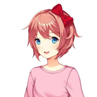 😀 7d943a5a Sayori Doki Doki Literature Club! 动漫, 可爱, 女学生, 微笑, 蝴蝶结 telegram sticker