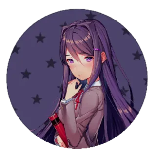 ⭕ a64612c9 Yuri Doki Doki Literature Club! 动漫, 电子游戏, 角色, 紫发, 书, 可爱 telegram sticker