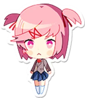 🐱 e3ce8e58 Natsuki Doki Doki Literature Club! 动漫, 漫画, 可爱, Q版, 粉色头发 telegram sticker