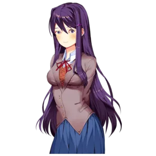 🙃 58e6cfe9 Yuri Doki Doki Literature Club! anime, rambut ungu, anak sekolah, imut, video game whatsapp sticker