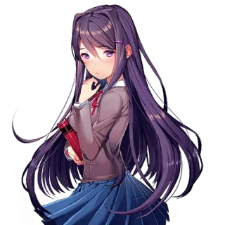😂 68341941 Yuri Doki Doki Literature Club! anime, chica, libro, pelo morado, uniforme escolar telegram sticker