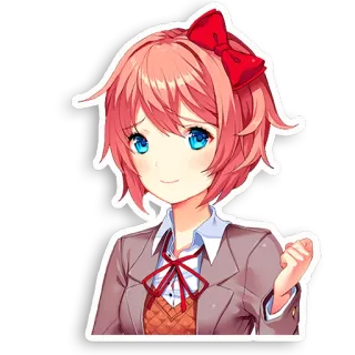 🙂 06a91641 Sayori Doki Doki Literature Club! animé, fille, mignon, joyeux, ruban whatsapp sticker