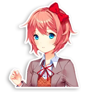 😯 5de2346d Sayori Doki Doki Literature Club! Anime, Mignon, Écolière, Nœud, Cheveux roses whatsapp sticker