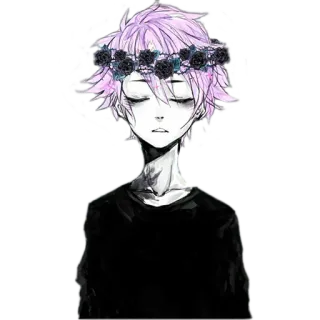 😞 0226d788 Anime, Jongen, Bloemen, Roos, Verdrietig telegram sticker