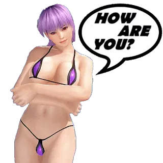 👩 6183777f HOW ARE YOU? kobieta, bikini, pytanie, fioletowy telegram sticker