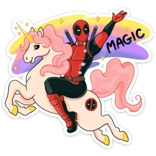 🦄 5fd2daff Deadpool MAGIC 死侍, 独角兽, 魔法, 超级英雄, 卡通, 剑 telegram sticker