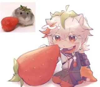 🌟 1a52dd82 Kazuha Genshin Impact Anime, Gra wideo, Kawaii, Genshin Impact, Kazuha, Chibi, Truskawka, Słodkie telegram sticker