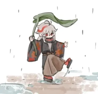 🌟 9a235546 Kazuha Genshin Impact kazuha, genshin impact, anime, gra wideo, deszcz, liść, kałuża, słodkie telegram sticker