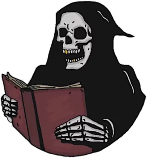 😙 7b87fdf0 Grim Reaper Sensenmann, Skelett, Tod, Lesen, Buch, okkult whatsapp sticker