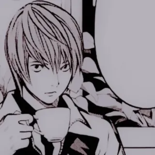 🕷 2a89eeb0 Light Yagami Death Note Anime, Mangá, Death Note, Light Yagami, Café, Bebendo, Retrato whatsapp sticker