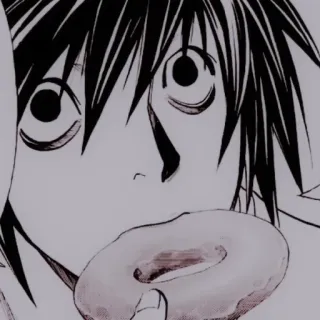 🔭 2ab04db9 L Death Note L, Death Note, Anime, Mangá, Rosquinha, Detetive, Doce whatsapp sticker