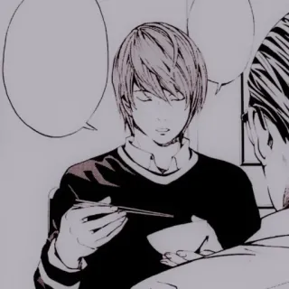 🕷 39f31778 Light Yagami Death Note Anime, Mangá, Death Note, Light Yagami, Comendo, Hashis whatsapp sticker