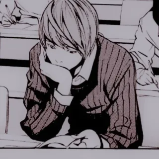 🕷 e584c886 Light Yagami Death Note Anime, Mangá, Death Note, Light Yagami, Intelectual, Estudante, Pensando whatsapp sticker
