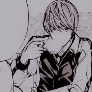 🕷 f06889f9 Light Yagami Death Note Anime, Mangá, Personagem, Bebendo whatsapp sticker