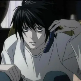 📓 f66d1c07 L Lawliet Death Note anime, detective, phone, manga, serious telegram sticker