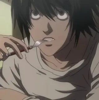 🎭 66be6406 L Death Note 动漫, 死亡笔记, L, 侦探, 吃 telegram sticker