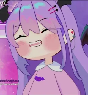 🌟 20695e21 Ashraf Angkasa anime, cartoon, avatar, purple hair, cute whatsapp sticker