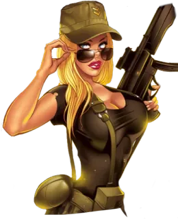 ◀️ 270b3440 ผู้หญิง, ปืน, ทหาร, อาวุธ, ทหาร, การ์ตูน telegram sticker