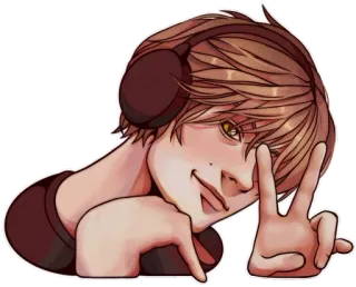 ✌ 90eb435d anime, headphones, peace sign, boy whatsapp sticker