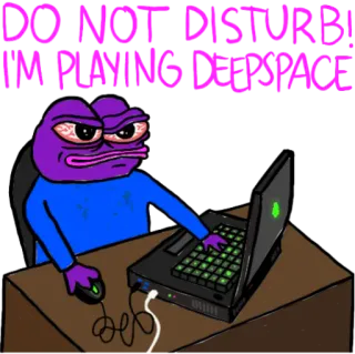 💻 d739470e Pepe the Frog DO NOT DISTURB!
I'M PLAYING DEEPSPACE Pepe der Frosch, Meme, Gamer, Laptop, Bitte nicht stören, Spielt, Weltraum telegram sticker