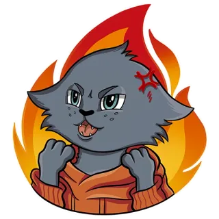 🔥 df69029c chat, en colère, feu, dessin animé, animal, mignon whatsapp sticker