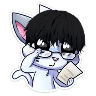 😐 0c575c95 кот, очки, аниме, каваи, милый whatsapp sticker