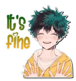 😊 17ff5831 Izuku Midoriya My Hero Academia It's fine 动漫, 我的英雄学院, 我英, 绿谷出久, Deku telegram sticker