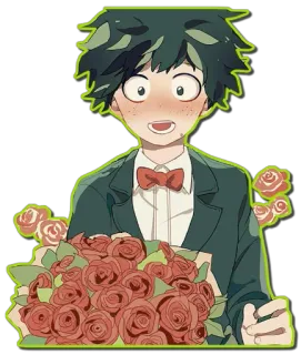 💐 77452cc7 Izuku Midoriya My Hero Academia 动漫, 绿谷出久, 花, 红色, 领结, 动漫男孩 telegram sticker