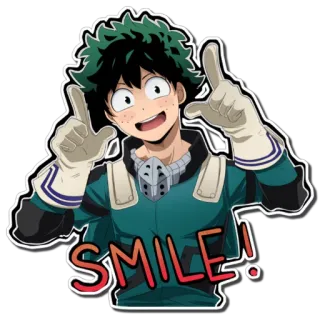 😁 7de18dea Izuku Midoriya My Hero Academia SMILE! 动漫, 贴纸, 微笑, 英雄, 绿谷出久, 我的英雄学院, 开朗 telegram sticker