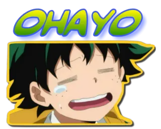 😪 d2d0bb87 Izuku Midoriya My Hero Academia OHAYO 动漫, 漫画, 问候, 早上好, 哭泣, 情感 telegram sticker