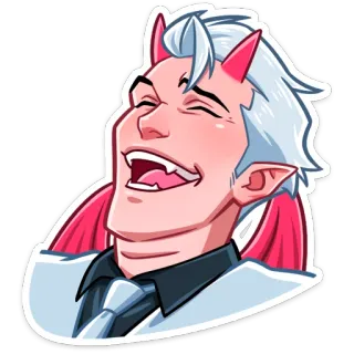 😈 6fe3f667 악마, 뿔, 날개, 만화, 캐릭터, 미소, 웃음, 정장 telegram sticker