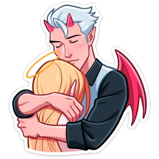 🤗 8c9470bb 악마, 천사, 포옹, 사랑, 뿔, 날개, 후광 telegram sticker