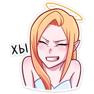 😅 f03a2242 Хы 여자, 천사, 후광, 금발 머리, 능글 telegram sticker