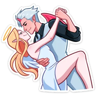 💃 a457bd23 malaikat, iblis, cinta, pasangan, tarian, kartun, fantasi telegram sticker