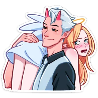 ☺️ a4fb6c68 iblis, malaikat, membawa, tanduk, halo, kartun telegram sticker