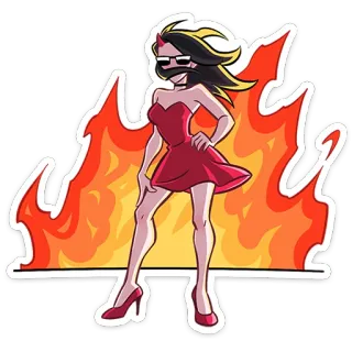 😎 245fc8d8 wanita, kartun, api, gaun, kacamata hitam, api telegram sticker