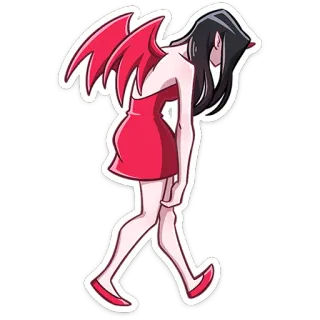 😈 2bc122f4 wanita, iblis, gaun merah, kartun, sayap, sedih telegram sticker